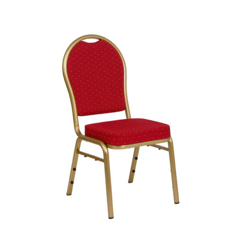 Bankettstol med röd dyna och guldigt ben